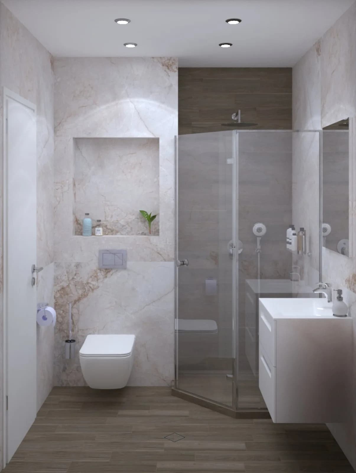 Баня с осветено огледало и вдлъбната ниша