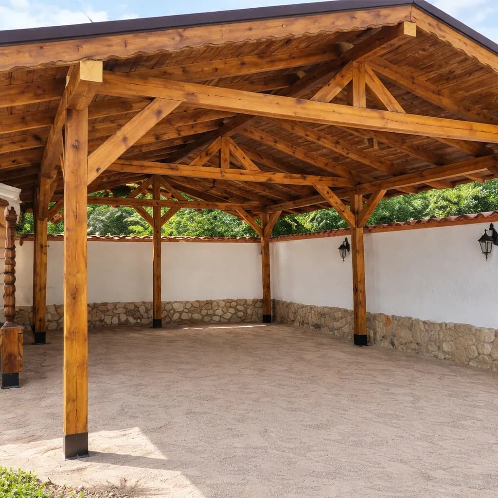 Барбекю зона с плот и комин