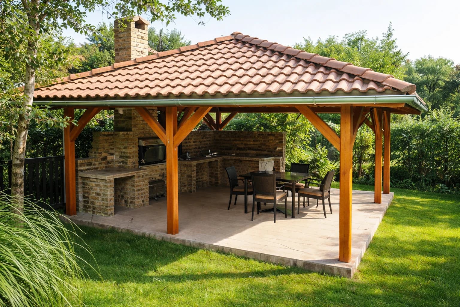 Барбекю с облицовка и комин